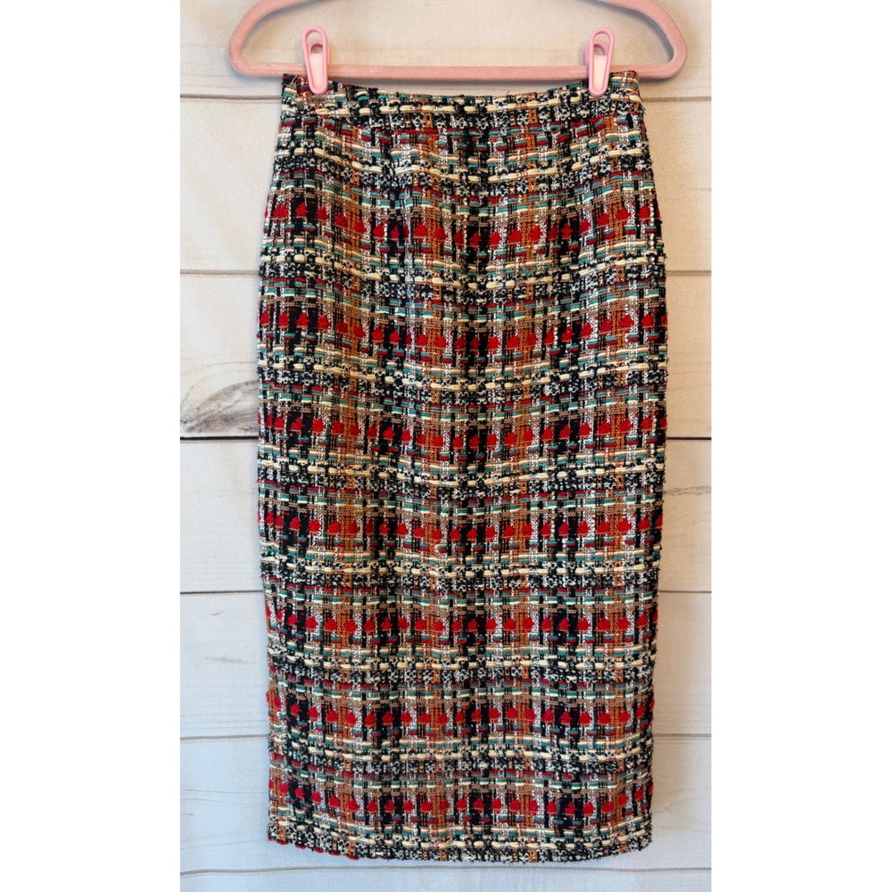 Halogen Multi-Color Tweed Pencil Skirt High Waisted Midi Red Teal Black Size 0